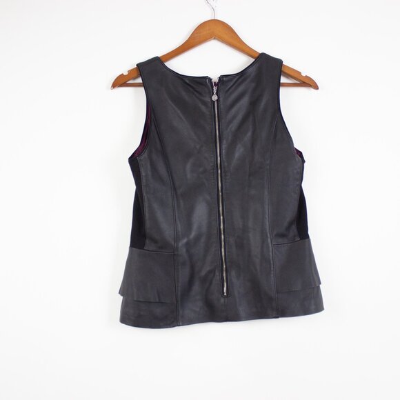 White House Black Market Black Genuine Leather Bodice Top - Picture 5 of 8